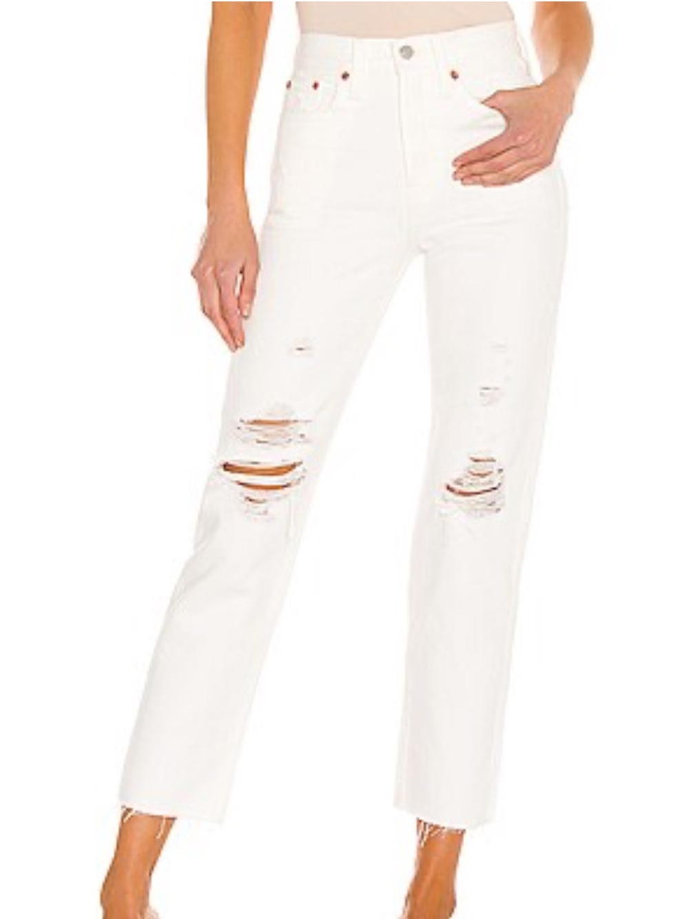 Levi's Premium Denim Wedgie Straight White Distressed Straight-Leg Jeans
